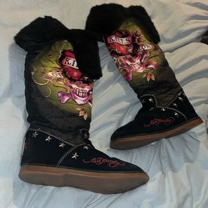 Ed hardy over the knee surge winter boots